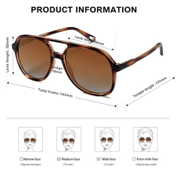 Polarized Aviator Sunglasses Classic 70s Vintage Square Brown - Picture 4 of 5